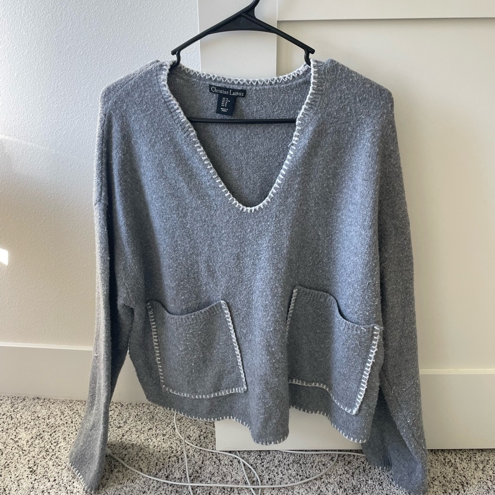 Christian Lacroix Gray V-Neck Sweater